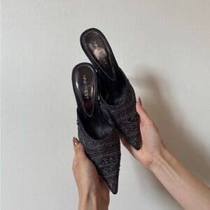 Nine West Black Mules with Beading